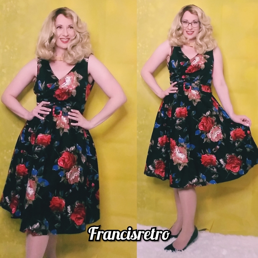 Sexy Retro Floral🌟Vintage V Neck Swing Belt Dress - Picture 4 of 9